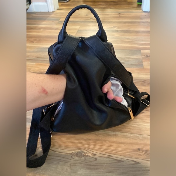 Designer Look Black Faux Leather Quilted Backpack Purse - Picture 7 of 13